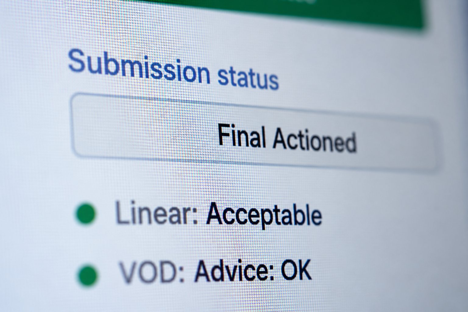 A clearance submission showing as approved on screen