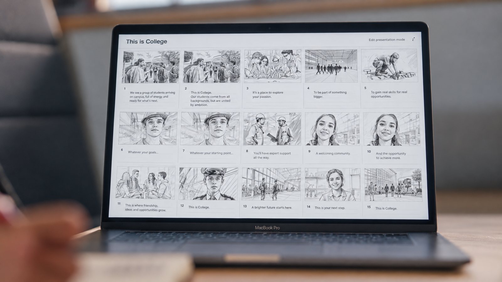 A TV advert storyboard open on a laptop